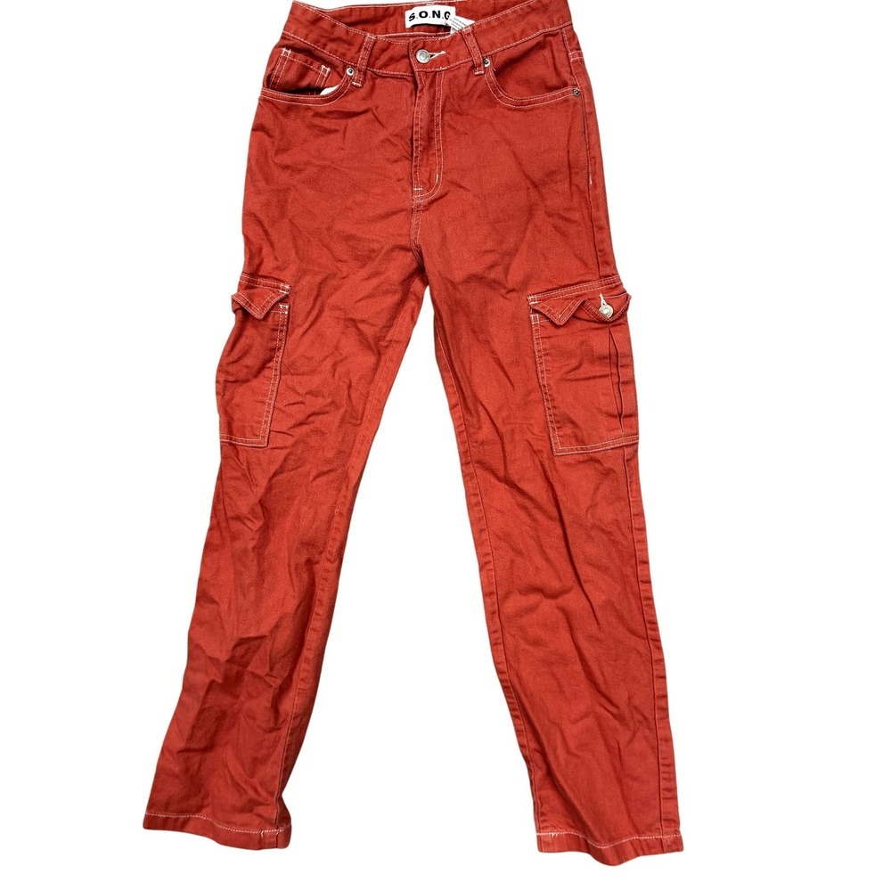 S.O.N.G. Pants Juniors 1 Orange Cargo Straight Leg Cotton Twill Pockets Teens
